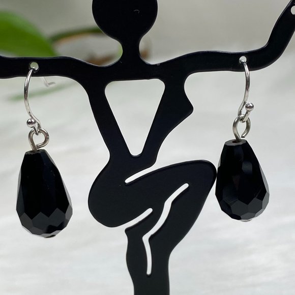 Jewelry Faceted Black Glass Teardrop Dangle Drop Earrings Poshmark
